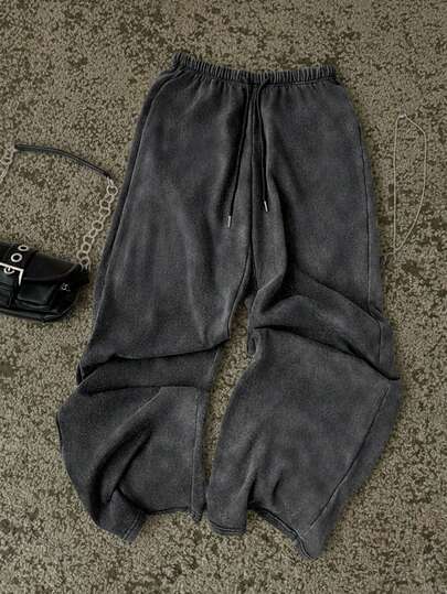 Attitoon Plus Size Women Casual Low Waist Straight Leg Sweatpants, Suitable For Autumn/Winter, Washed, Streetwear, Y2K Grey Sweatpants Gray Sweatpants Grey Pants