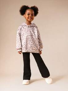 SUMWON Little Girls Leopard Print Pullover Hoodie With Centre Pocket - Cozy Fall Winter Sweatshirt - Multicolor - View 3