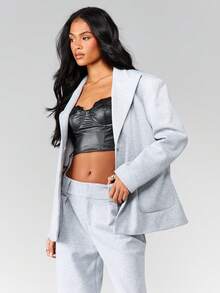 MISSGUIDED 圣诞节超大款西装外套和阔腿裤套装，适合女性职业办公穿着 - 灰色 - 查看 3