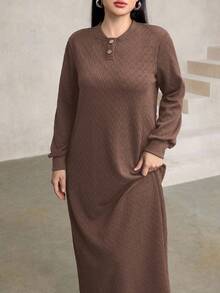 Graceveil Women's Casual Basic Loose Fit Textured Fabric Crew Neck Long Hoodie Sweatshirt, Navy Blue, Autumn/Winter - Coffee Brown - View 3