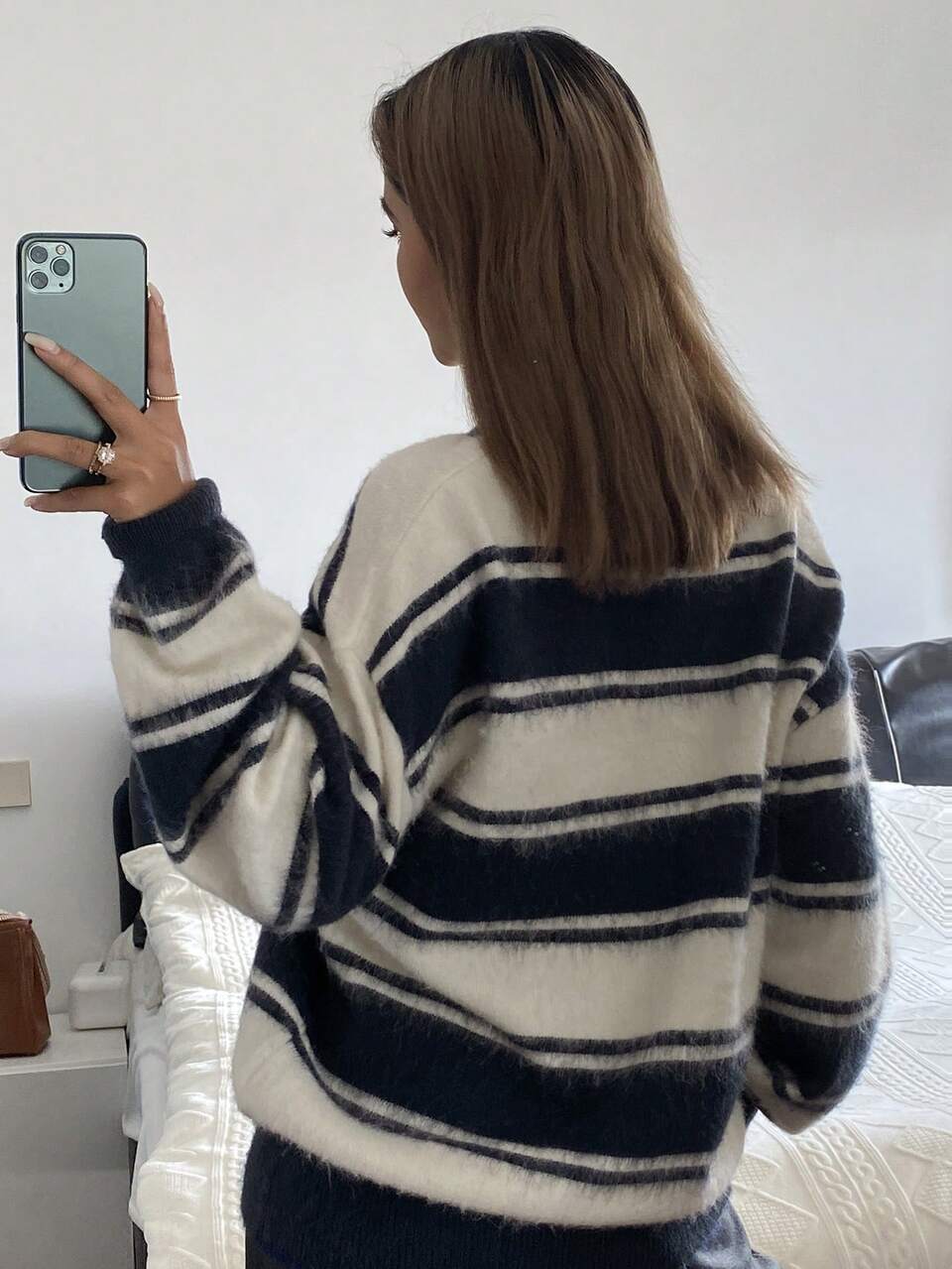 Women's Casual Colorblock Striped V-Neck Sweater, Autumn/Winter Long Sleeve Tops