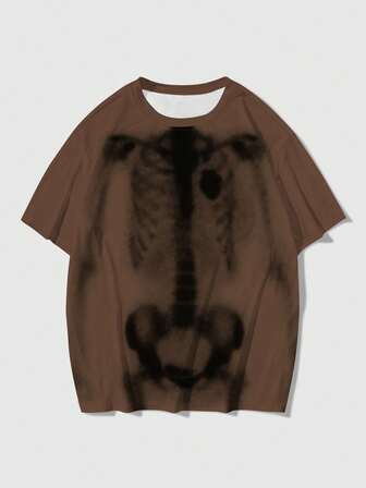 Grunge Punk Herren Lässig T-Shirt mit Totenkopf Muster, Rundhalsausschnitt, Kurzarm, Sommer