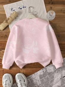 THE POWERPUFF GIRLS X SHEIN Tween Girls' Casual Cute Blossom, Bubbles, Buttercup Pattern Crew Neck Sweatshirt, Autumn - White - View 2