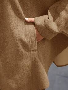 EMERY ROSE Plus Size Elegant Commuter Solid Color Batwing Sleeve Overcoat/Winter - Khaki - View 7