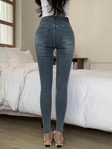 DAZY 女式休闲口袋紧身牛仔裤