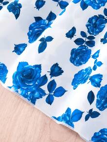 SHEIN 2 件套青少年女孩优雅盖袖串珠上衣和花卉印花连衣裙（配腰带），适合春夏季、假日、夏季、旅行 - 藍色 - 查看 8