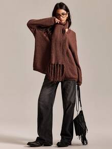 Easelle Vintage Casual Coffee Color Casual Loose Fit Long Sleeve Button Front Cardigan For Women Winter Clothes For Women New Year  Christmas - Coffee Brown - View 2