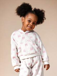 SUMWON Young Girls Fleece Hoodie And Sweatpant Co-Ord Set With Pink Bow Print For Cozy Winter Comfort - Pink - View 7