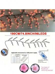 1 件花树藤灯，USB 供电，8 种闪烁模式，柔软可弯曲，适用于家居装饰/童话花园/房间装饰/墙面装饰/庭院/节日派对/游戏室/办公室 - 彩色 - 查看 10