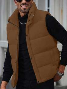 Manfinity Homme 男士街头热销INS风男士无袖抓绒背心保暖休闲绗缝外套，送给男友老公的秋冬礼物周年纪念日礼物 - 棕色 - 查看 1
