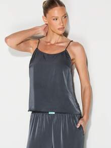 KIZN 女士缎面吊带背心和阔腿裤家居服套装 - 丝滑两件套睡衣 - 灰色 - 查看 4