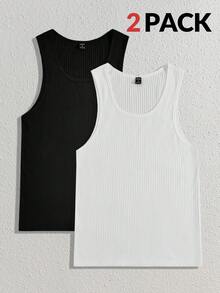 Manfinity BRENVOR 2件装男士纯色休闲针织时尚运动无袖背心，适合朋友、情侣穿着