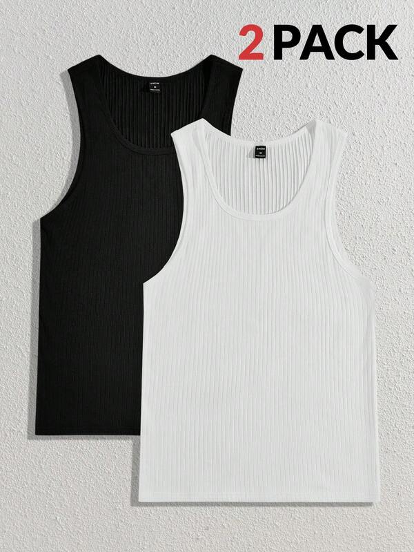 Manfinity BRENVOR paquete de 2 camisetas sin mangas de punto casual de unicolor, para hombres, para amigos