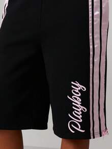 Missguided x Playboy Quần short bóng rổ có logo sọc hai bên và hình thỏ - Nhiều màu - Xem 5