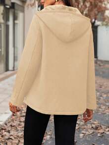 SHEIN LUNE Women's Solid Color Thermal Lined Hoodie With Pockets, Regular Fit Casual Everyday Jacket, Autumn/Winter