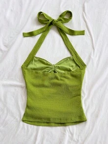 Soleia 女士度假风露背系带海星贝壳装饰荷叶边V领花卉金属扣白色针织纹理修身背心，性感修身时尚上衣，适合派对、约会、邮轮、度假、海滩、婚礼、音乐节、情人节、夜店、波西米亚风等场合。 - 軍綠色 - 查看 2