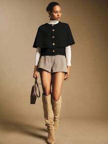 Poéselle Áo len Poncho 2 trong 1 thời trang dành cho nữ, Thu/Đông - màu đen - Xem 6