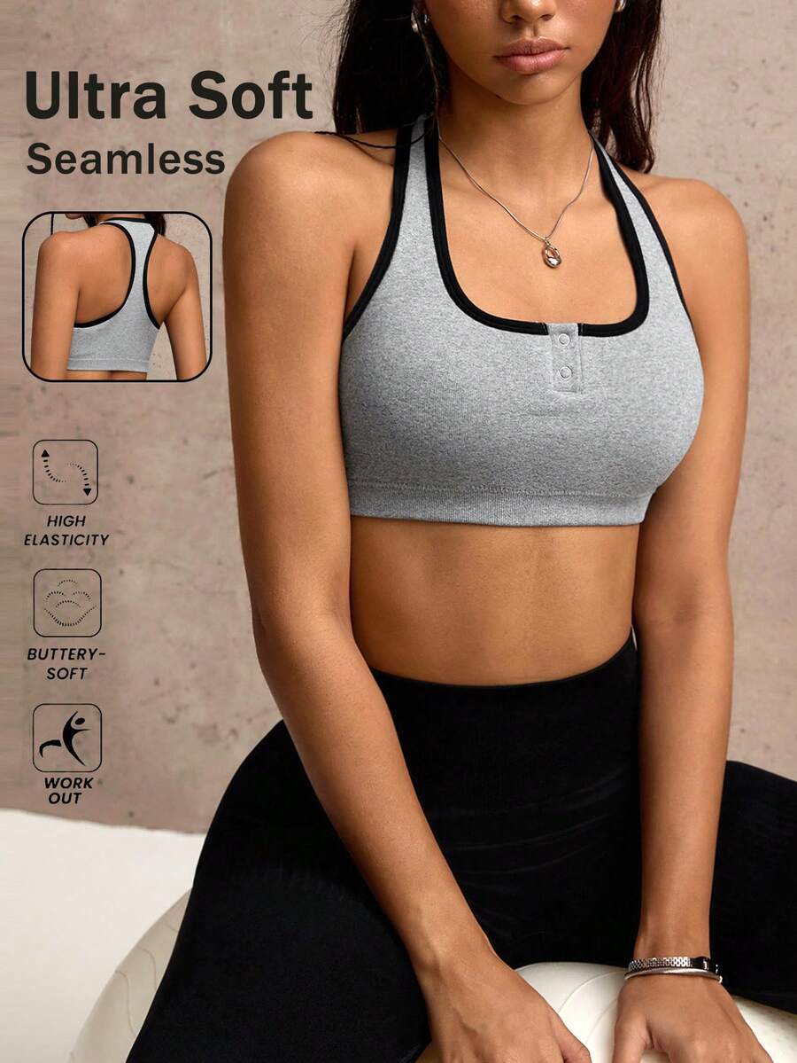 Dewbera 1 Stück nahtloser Damen Sport-BH mit abnehmbaren Pads und Hakenverschluss, geeignet für Laufen, Yoga, Workout