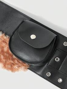 ROMWE Goth 1pc Y2K Deer Print Patchwork Waist Bag For Women, Cute & Sweet, Suitable For School, Shopping, Travel, Fashionable Christmas Gift Item For Winter - Black - View 4