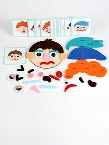 1PC Kids Face Expression Puzzle Magic Sticker Emotion Changing Board Montessori Educational Wooden Toy For Preschool Learning - Multicolor - View 5