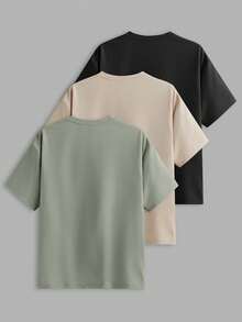 EASEVO 3 件装男士加大码纯色修身圆领短袖 T 恤，休闲针织，适合夏季日常穿着