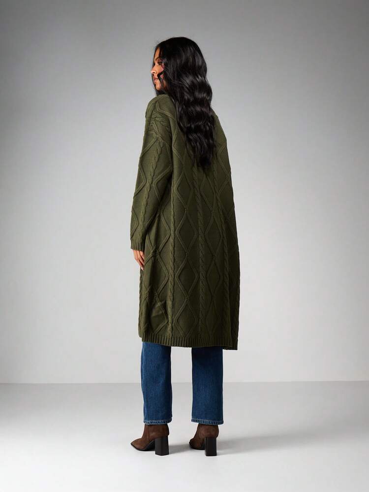 MISSGUIDED Cable Knit Long Cardigan For Fall Winter Cozy Oversized Open Front Sweater