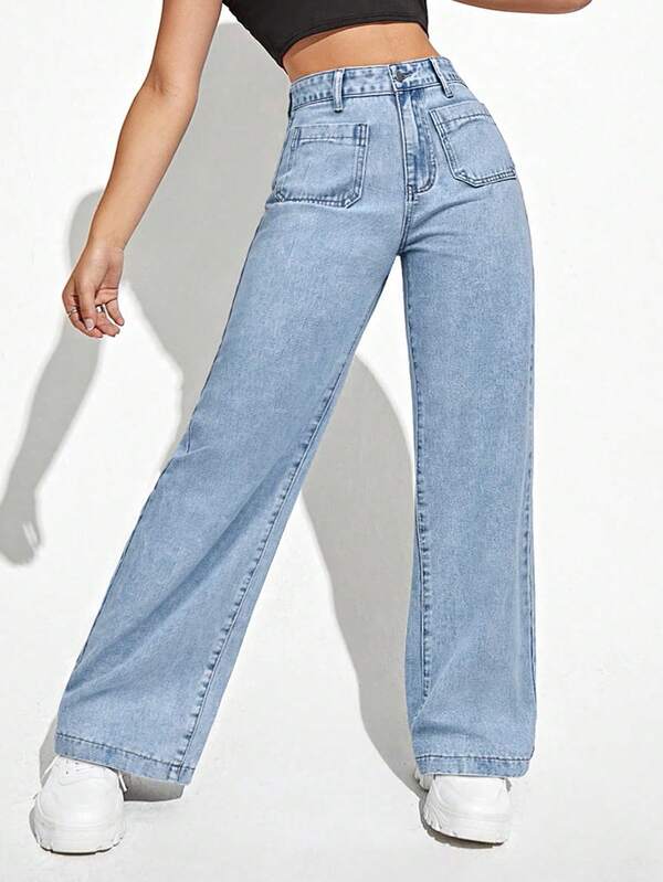 SHEIN ICON Jeans de pierna ancha sin estiramiento de talla grande para mujeres en color negro