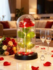 1 buc lumină de noapte cu flori de trandafir din catifea artificială roșie cu capac din plastic, perfectă pentru cadou de Ziua Îndrăgostiților, cadou de Crăciun, decor de nuntă, decor pentru casă, lumini de decor de masă de Crăciun, decor dormitor lumină de noapte cu flori de trandafir