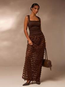 Glamine Women's Summer Fashion Sexy Lace Side 
Slit Skirt Brown Long Skirt Chocolate
 Bronze Dress Brown Wedding Guest Dress
 Chocolate Brown Dress Chocolate Brown 
Dress Elegant Dresses For Ladies