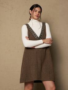 Freevana Plus Size Elegant Sleeveless Dress, Women Autumn/Winter Dress - Brown - View 5