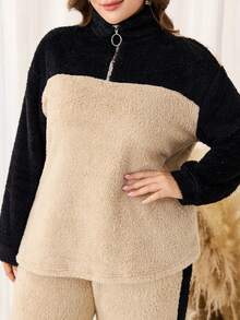 Lacomfia 2pcs/Set Women Plus Size Casual Crew Neck Textured Knit Loose Pullover, Suitable For Autumn/Winter - Multicolor - View 1