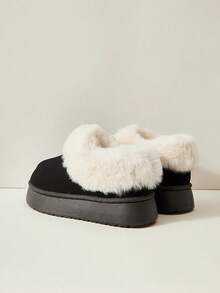 Cuccoo 女士流行保暖内衬厚底“时尚”雪地靴，秋冬新款高端仿麂皮/柔软毛绒套脚靴 - 黑色 - 查看 4