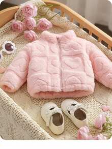 Newborn Baby Girl Cute Furry Stand Collar Jacket, Autumn & Winter Warm Coat