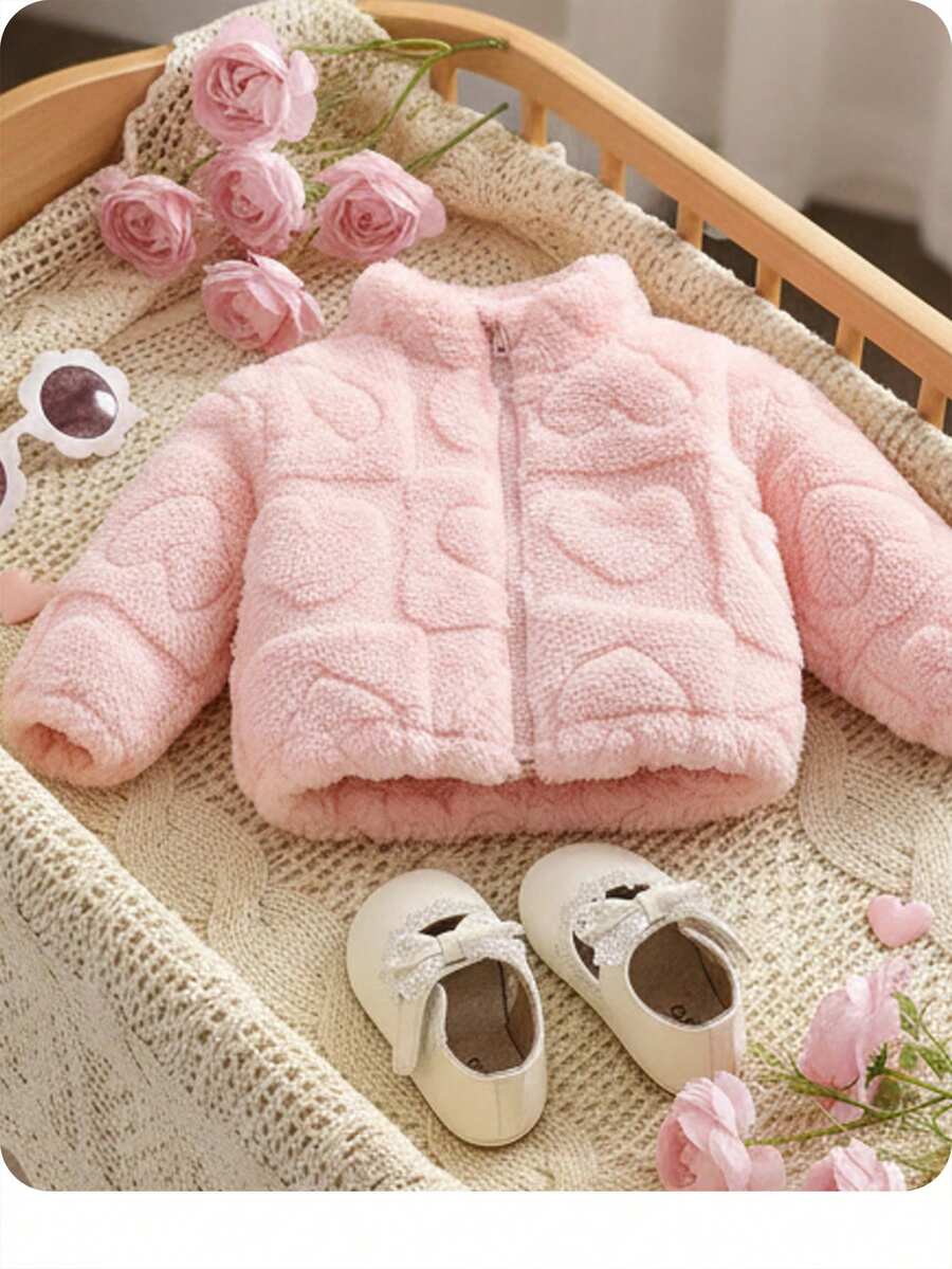 Newborn Baby Girl Cute Furry Stand Collar Jacket, Autumn & Winter Warm Coat