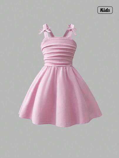 Sweetra 年轻女孩优雅纯色 3D 蝴蝶结荷叶边吊带休闲连衣裙，适合春夏季茶会、郊游、聚会和活动，适合青少年的可爱连衣裙，适合青少年的派对礼服，适合女孩的鸡尾酒会礼服，适合女孩的夏季派对礼服