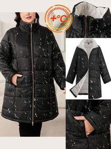 Ellevyn 女士加大码羽绒服，黑色条纹，带口袋，金属拉链，适合秋冬季节穿着。 - 黑色 - 查看 8