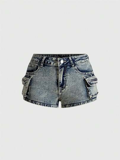 Grunge Punk Distressed Denim Low Waist Mini Shorts For Women, Punk Street Style