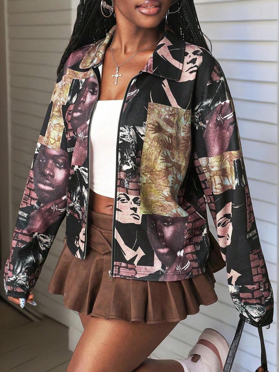 Slaydiva 2025 Winter New Arrivals - Global Carnival Season: Christmas, New Year, Valentine's Day, Parties, Evenings, Dates, Gatherings, Birthday Parties, Preppy Style, Student Wear, Everyday Outings, Basic And Versatile, Casual, Cruise Travel, Influencer Hot Items, Elegant, Commuter, Business Casual, Simple, Street Style, Sexy Club, Y2K, Punk Racing, Cool Motorcycle Style For Girls, Collared Long Sleeve, Abstract Portrait Print, Winter Coat, Christmas Coat, New Year Coat, Brown Coat, Elegant Coat, Casual Coat, Women's Coat