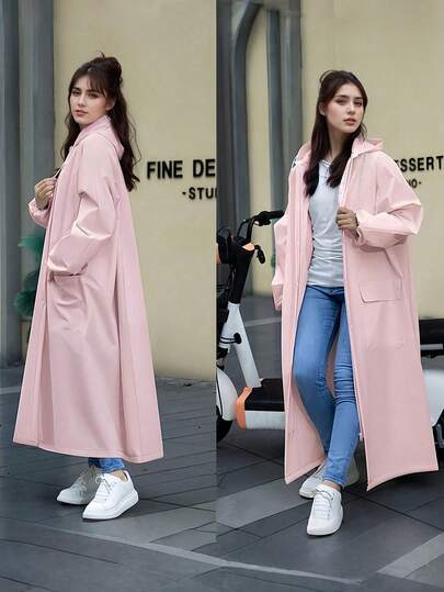 SHEIN Impermeable de moda multifuncional, abrigo de lluvia largo y de Body completo, impermeable y a prueba de viento para mujeres, abrigo de lluvia grueso, poncho de lluvia multifuncional para actividades al aire libre, ciclismo, viajes, escalada, abrigo de lluvia blanco, abrigo de lluvia rosa, equipo de lluvia morado para mujeres, ropa exterior, oficina, hogar, viaje