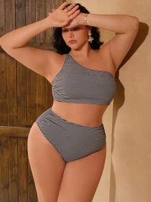 Swim Chiccia Top de bikini de cuello halter a rayas talla grande - Multicolor - Ver 5