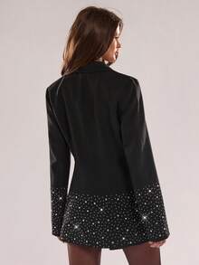 SHEIN BAE 女式水钻装饰翻领休闲派对西装外套 - 黑色 - 查看 2