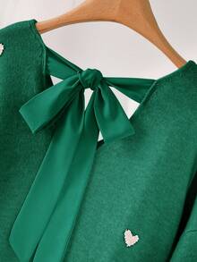 CosyJoli Áo len chui đầu hở lưng cổ chữ V họa tiết trái tim màu be cỡ lớn thường ngày - màu xanh lá - Xem 4