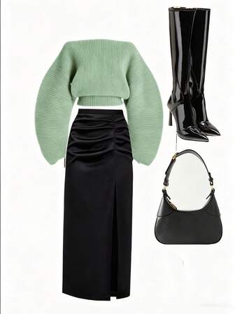 Cévolie Women's Stylish Solid Color Design Sleeve Knit Sweater, Autumn/Winter