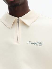 SUMWON Collared Quarter Zip Polo With Boxy Fit And Back Panel Detailing For Casual Spring Wear Plain - Beige - View 4