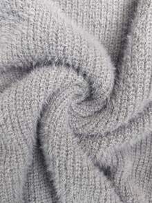 Elenzga Váy len cổ cao giản dị thu đông cho nữ, viền bất đối xứng, váy len midi dáng rộng - Màu Xám nhạt - Xem 7