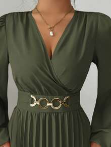 Elenzga Vestido plisado elegante, adecuado para volver al colegio, cumpleaños, boda - Verde - Ver 6