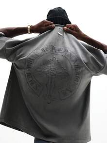 Áo thun nam SUMWON dáng regular fit, in hình chữ thập dập nổi, tay ngắn, cổ tròn, phong cách thường ngày, trơn. - Xám - Xem 1