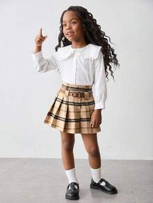 Maija Kids Maija Kids 这款女童格子百褶裙配有腰带，适合感恩节、冬季等各种场合，日常穿着舒适，适合庆祝活动、秋季和冬季穿着，方便叠穿，时尚百搭，适合秋冬季日常穿着、街头风格和居家穿着。四季皆宜，是圣诞节和假期的理想礼物。 - 卡其色 - 查看 4