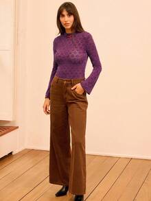 lacRébo Raspberry Flared Sleeve Top With High Neckline And Red Bow Accent Fall Women Clothes Autumn Outfits Brown Pants For Women Cowgirl Pants 70s Fashion - Purple - View 1