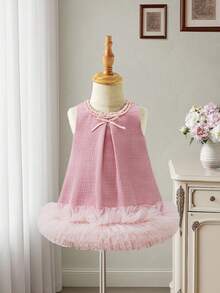 Sweetra 花童优雅 3D 花卉装饰蝴蝶结无袖连衣裙，适合婚礼、派对、生日、节日、拍照、夏季 - 粉色 - 查看 3